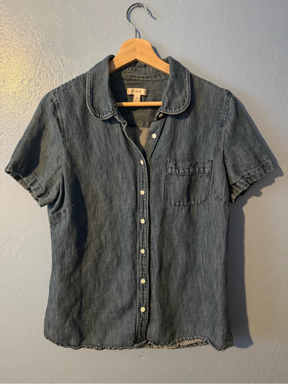 J. Crew Short-Sleeve Denim Top Washed Chambray Shirt - Blue